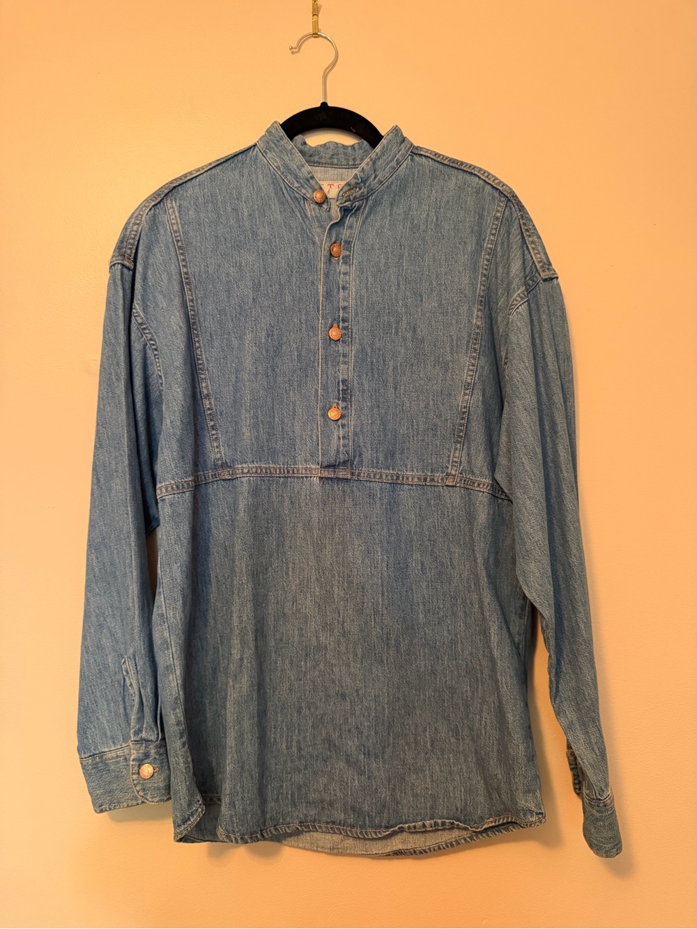 Vintage Stetson Light Wash Blue Denim Henley Shirt